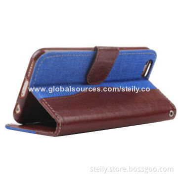 PU+Denim Wallet Style PU Leather Stand Case for iPhone 6 with Card Slots HolderNew